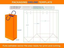 Shopping bag-5x3.5x12.75 inch Dieline Template vector