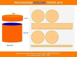 Circle Box, round lid gift box dieline template with the dimension H1 4.3, D 10.2, H2 1 Inch vector