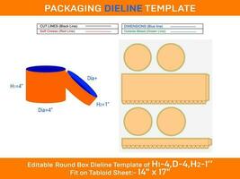 Kraft redondo caja, redondo tapa caja dieline modelo con el dimensión h1 4, re 4, h2 1 pulgada vector