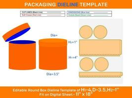 1 Templates of box for round hat, round lid box dielinewith the dimension H1 4, D3.5, H2 1 inch vector