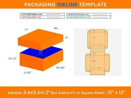 Kraft packaging box with lids or gifts box Dieline Template of 3.6x3.6x1.2 Inch vector