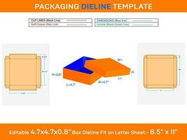 Kraft embalaje caja con tapas o regalos caja dieline modelo de 4.7x4.7x0.8 pulgada vector