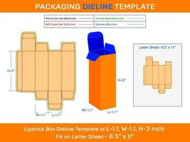 L 1.1xW 1.1xH 3 inch Rectangular Lipstick Box Deline Template vector