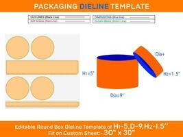 sinfonía sombrero caja, redondo tapa caja dieline modelo con el dimensión h1 5, re 9, h2 1,5 pulgada vector