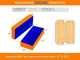 Rectangle Corrugated Gift Box 8x2x1 Inch Dieline Template vector
