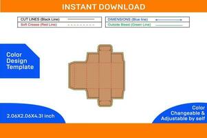 Straight tuck end folding box, Dieline template and 3D box editable easily resizeable Color Design Template vector