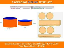 redondo caja plantilla, redondo tapa regalo caja dieline modelo con el dimensión h1 2, re 3, h2 0.75 pulgada vector