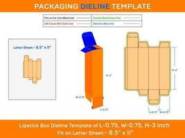 personalizado lápiz labial caja dieline modelo l 0.75xw 0.75xh 3 pulgada vector