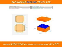 Rectangular Baker's Box 3.25x2.25x1 Inch Dieline Template vector