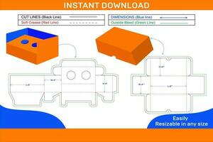 Cup cake or gift box packaging dieline template and 3D vector file Box dieline and 3D box