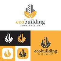 Eco building construction logo. greenhouse logo. home icon with leaves. vector illustration.Real estate company abstract logo.black and white.