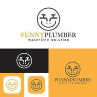 Funny Plumber service logo. Waterline repair logo.vector illustration. black and white. abstract sign. waterline maintenance logo. vector