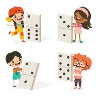 Cartoon Kid Playing With Domino vector