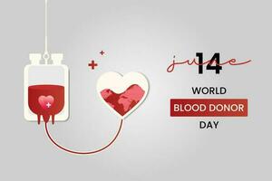 World Blood Donor Day on June 14th, vector design, with blood bag transferring blood concept