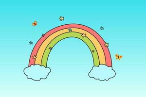 ilustración de un arco iris y nubes color arco iris con nubes, vector ilustración