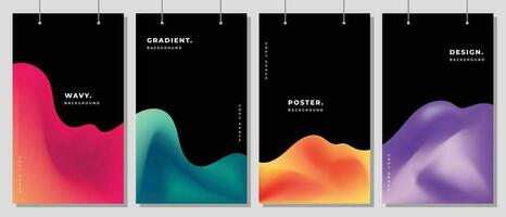 Colorful gradient mesh wavy background template copy space set. Fluid background design for poster, banner, leaflet, pamphlet, cover, booklet, magazine, or flyer vector