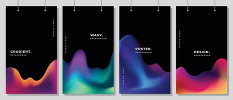 Colorful wavy liquid background template copy space. Gradient mesh colour with dark backdrop design for poster, banner, magazine, leaflet, pamphlet, cover, booklet, or flyer. vector