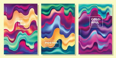 Colorful abstract wavy liquid background template copy space set. Fluid gradient mesh colour backdrop design for poster, banner, magazine, leaflet, pamphlet, cover, booklet, or flyer. vector