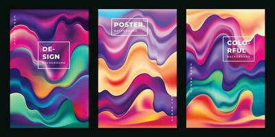 Colorful abstract wavy liquid background template copy space set. Fluid gradient mesh colour backdrop design for poster, banner, magazine, leaflet, pamphlet, cover, booklet, or flyer. vector