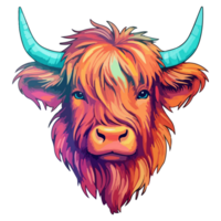 Highland Cow modern pop art style, Colorful Highland Cow illustration, pastel sticker cute colors, . png