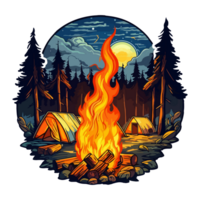 Colorful Fireplace, campfire with tree trees, twigs separate cartoon style, Outdoor activities Camp, Pastel cute colors, . png