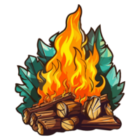 coloré cheminée, feu de camp avec arbre des arbres, brindilles séparé dessin animé style, Extérieur Activités camp, pastel mignonne couleurs, génératif ai. png