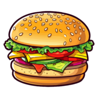 kleurrijk hamburger knal kunst stijl, hamburger sticker, pastel schattig kleuren, ai gegenereerd. png