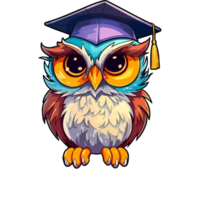 Owl Graduation ceremony Bird Cartoon, graduation gown, animals, square Academic Cap, Colorful Whimsical owl modern pop art style, Whimsical owl illustration, simple creative design, . png