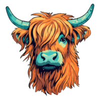 Highland Cow modern pop art style, Colorful Highland Cow illustration, pastel sticker cute colors, . png