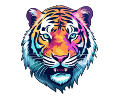 colorida tigre cabeça logotipo, tigre face adesivo, pastel fofa cores, ai gerado. png