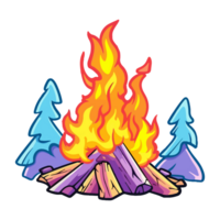 Colorful Fireplace, campfire with tree trees, twigs separate cartoon style, Outdoor activities Camp, Pastel cute colors, . png