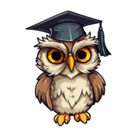 hibou l'obtention du diplôme la cérémonie oiseau dessin animé, l'obtention du diplôme robe, animaux, carré académique casquette, coloré capricieux hibou moderne pop art style, capricieux hibou illustration, Facile Créatif conception, ai généré. png