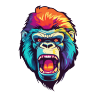 colorato gorilla testa, gorilla testa adesivi cartone animato stile, pastello carino colori, generativo ai. png