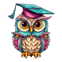 Owl Graduation ceremony Bird Cartoon, graduation gown, animals, square Academic Cap, Colorful Whimsical owl modern pop art style, Whimsical owl illustration, simple creative design, AI generated. png
