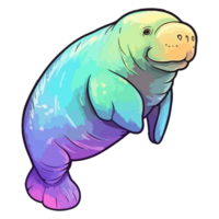 färgrik manatee modern pop- konst stil, manatee illustration, manatee pastell söt färger, ai genererad. png