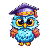Owl Graduation ceremony Bird Cartoon, graduation gown, animals, square Academic Cap, Colorful Whimsical owl modern pop art style, Whimsical owl illustration, simple creative design, . png