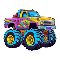 monstro caminhão pulando pop arte estilo, monstro caminhão adesivo, pastel fofa cores, ai gerado. png