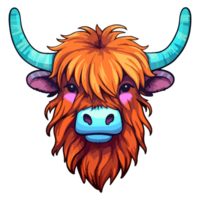 Highland Cow modern pop art style, Colorful Highland Cow illustration, pastel sticker cute colors, . png