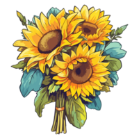 Sunflower bouquet modern pop art style, Sunflower illustration, simple creative design, . png