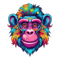 vistoso frio mono cabeza popular Arte estilo, mono pegatina, pastel linda colores, generativo ai png