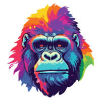 colorato gorilla testa, gorilla testa adesivi cartone animato stile, pastello carino colori, generativo ai. png