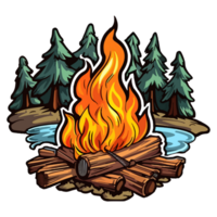 coloré cheminée, feu de camp avec arbre des arbres, brindilles séparé dessin animé style, Extérieur Activités camp, pastel mignonne couleurs, génératif ai. png