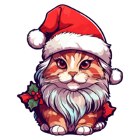 Cute Christmas cat illustration, Santa cat Sticker, pastel cute colors, kitty, kitten, Christmas animals, winter, holidays, generative ai png