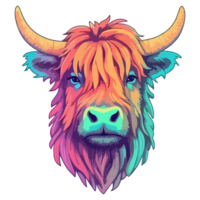 Highland Cow modern pop art style, Colorful Highland Cow illustration, pastel sticker cute colors, . png