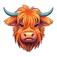 Highland Cow modern pop art style, Colorful Highland Cow illustration, pastel sticker cute colors, . png