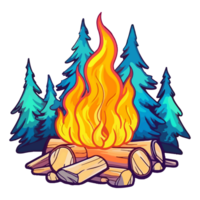 colorida lareira, fogueira com árvore árvores, galhos separado desenho animado estilo, ao ar livre Atividades acampamento, pastel fofa cores, generativo ai. png