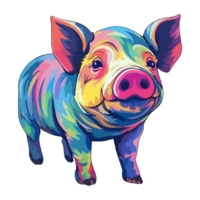 cerdo moderno popular Arte estilo, vistoso cerdo ilustración, cerdo pastel pegatina linda colores, ai generado. png