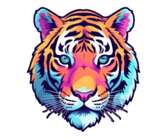 colorida tigre cabeça logotipo, tigre face adesivo, pastel fofa cores, ai gerado. png