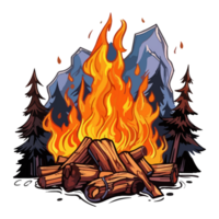 coloré cheminée, feu de camp avec arbre des arbres, brindilles séparé dessin animé style, Extérieur Activités camp, pastel mignonne couleurs, génératif ai. png