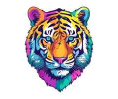kleurrijk tijger hoofd logo, tijger gezicht sticker, pastel schattig kleuren, ai gegenereerd. png